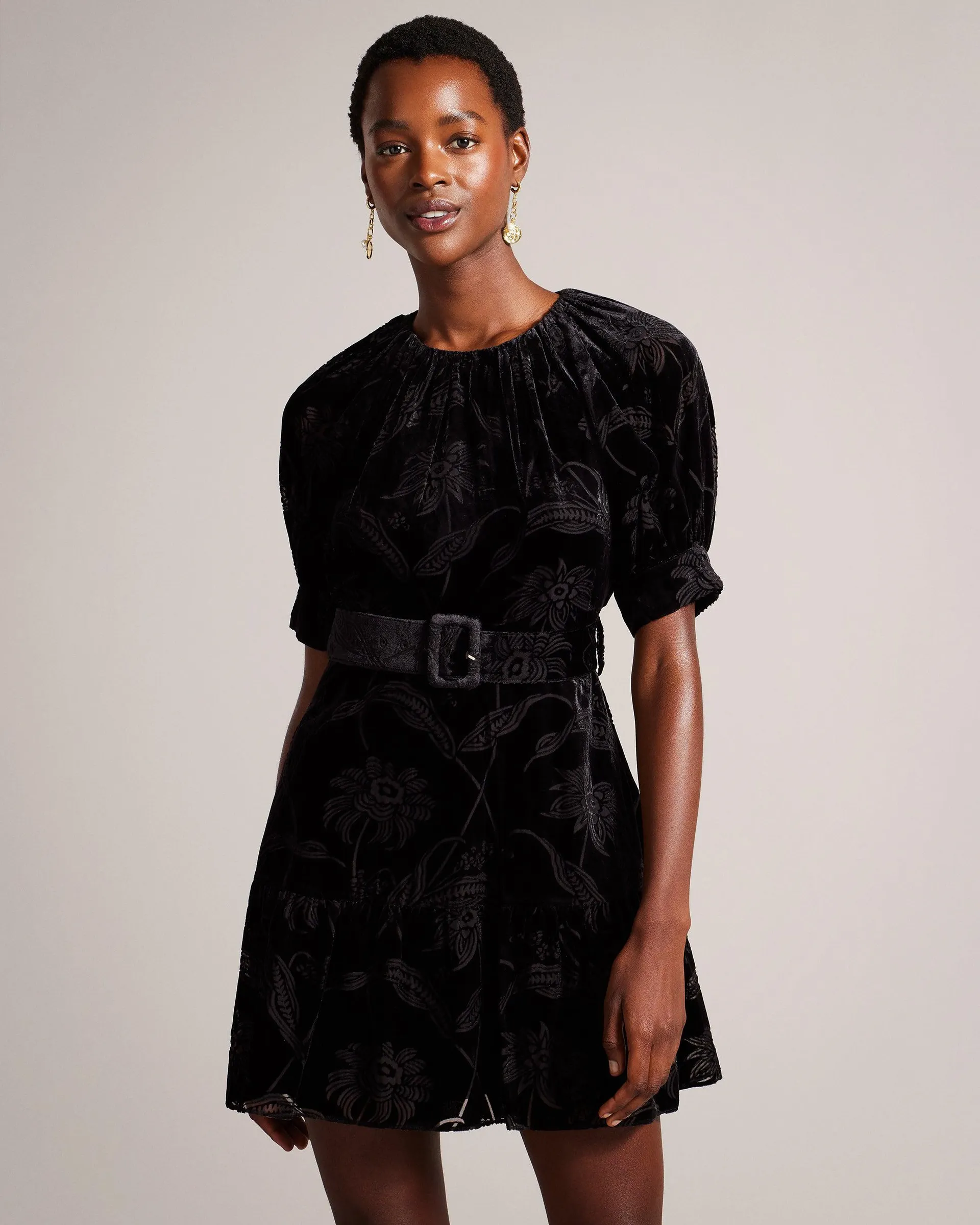 Tilliiy Fit And Flare Velvet Mini Dress Black