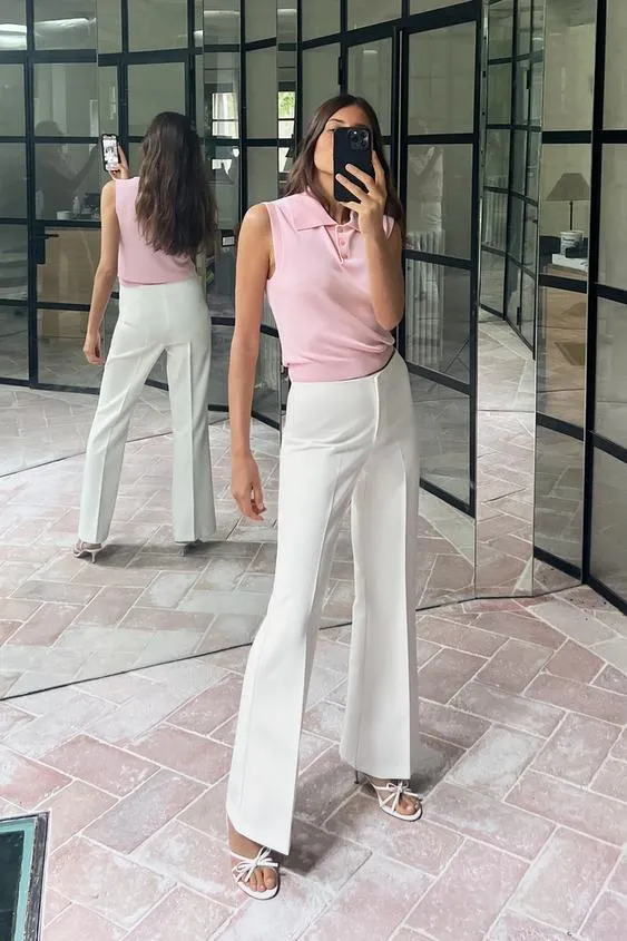 PLAIN KNIT POLO COLLAR TOP