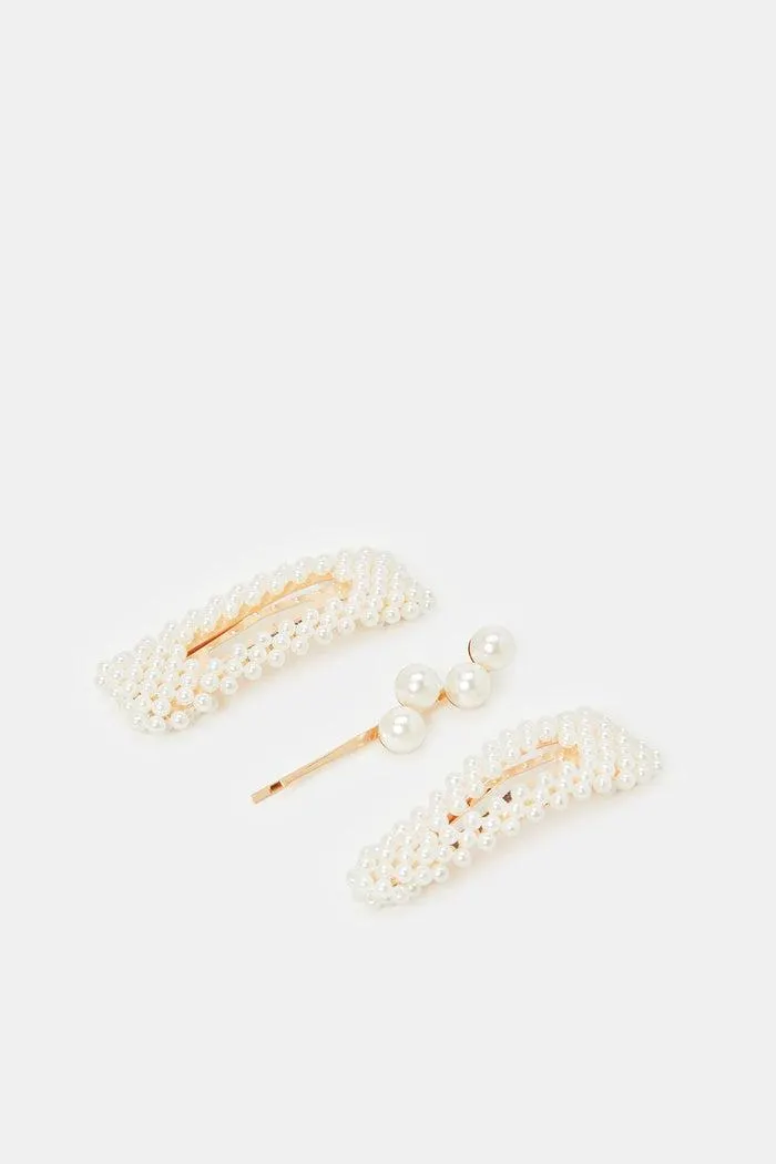 Women Gold Embellished Hair Clips (Pack of 3)