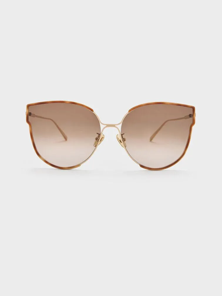 Tortoiseshell Thin-Rim Butterfly Sunglasses - T. Shell