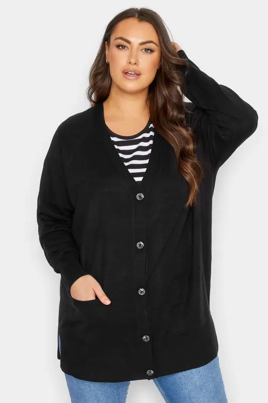 YOURS Curve Black Boyfriend Button Through Cardigan