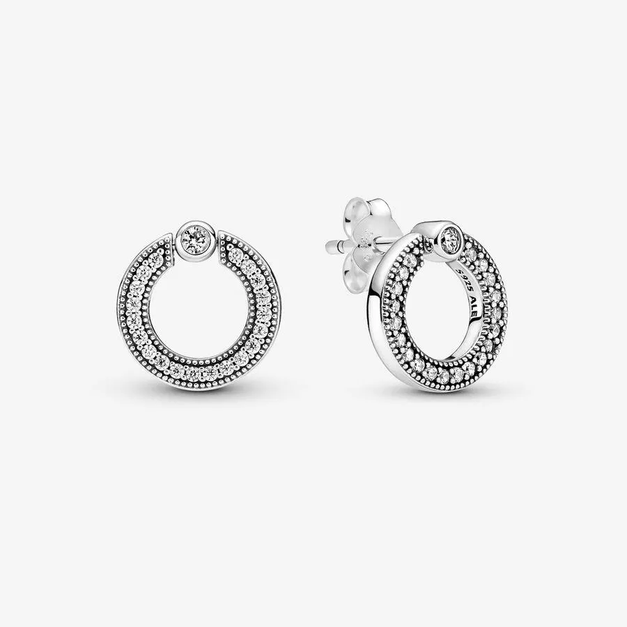 Pavé & Logo Circle Reversible Stud Earrings