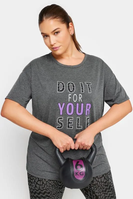YOURS ACTIVE Curve Grey 'Do It For Yourself' Slogan Top