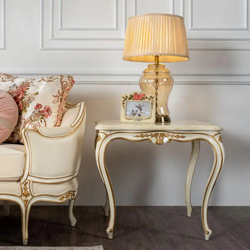 Rosy Wooden End Table - White & Gold