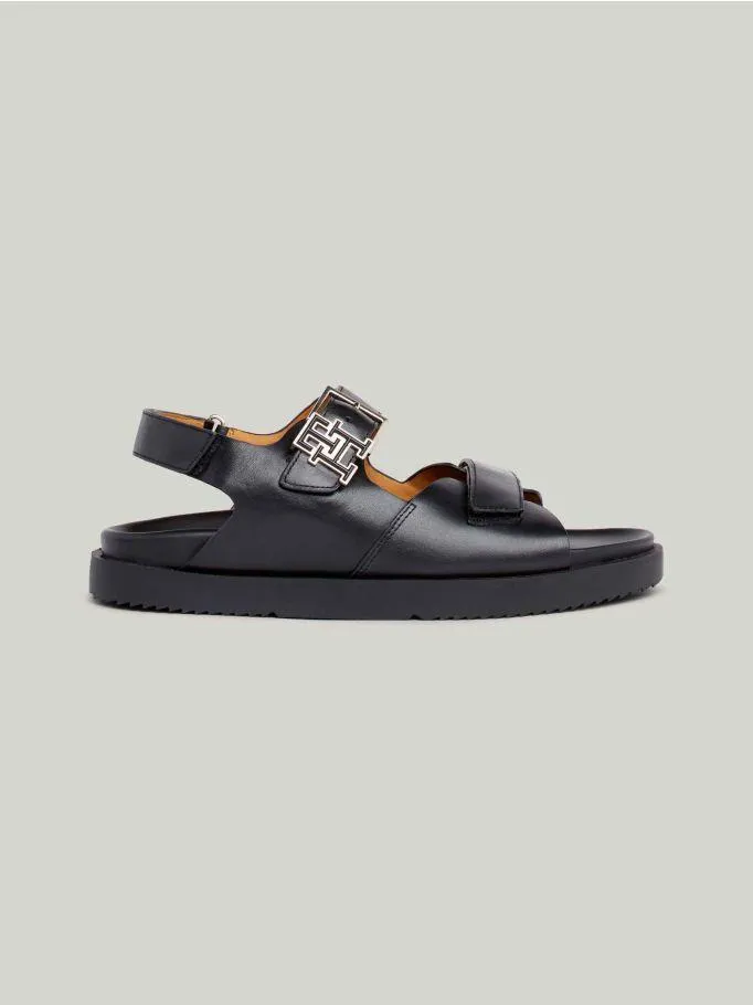 TH Monogram Hook and Loop Leather Sandals
