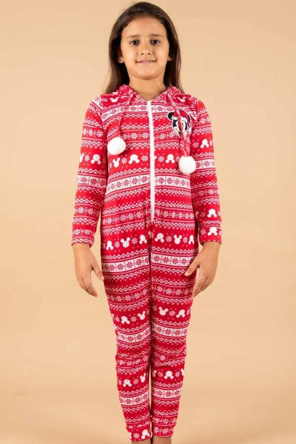 Girls Red White Fairisle Mickey Onesie