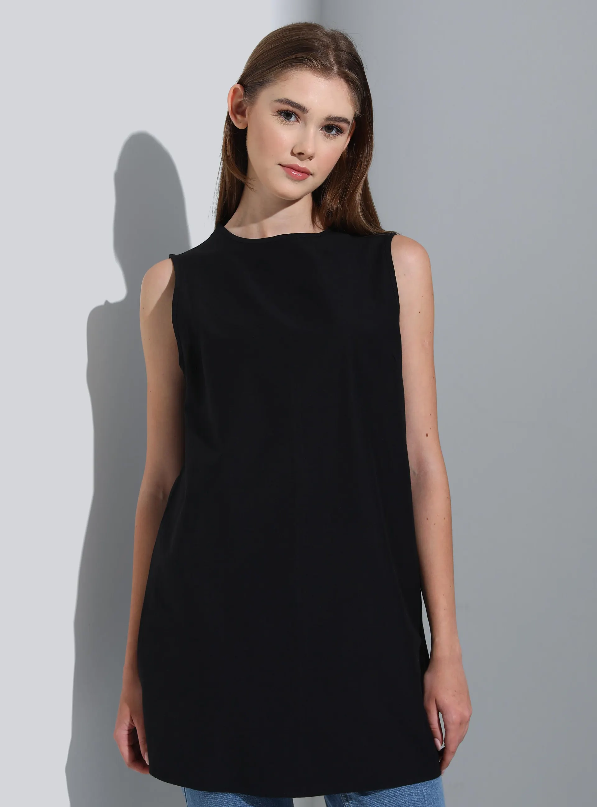 Poplin Sleeveless Tunic Black