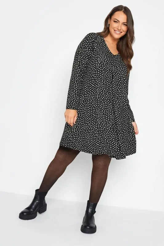 YOURS Curve Black Spot Print Mini Dress