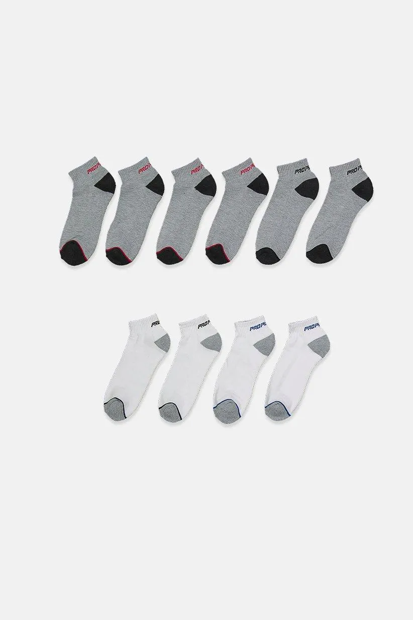 Men 10 Pack Terry Quarter Crew Socks, White and Grey