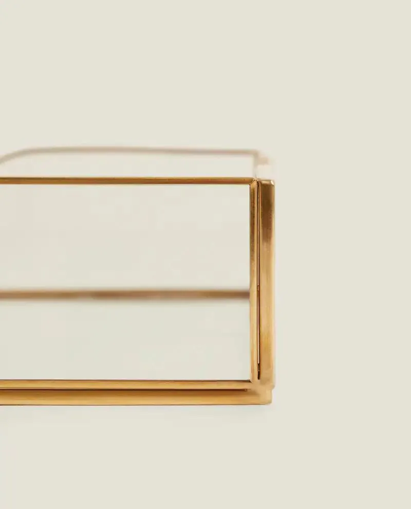 GLASS NAPKIN HOLDER WITH METAL TRIM