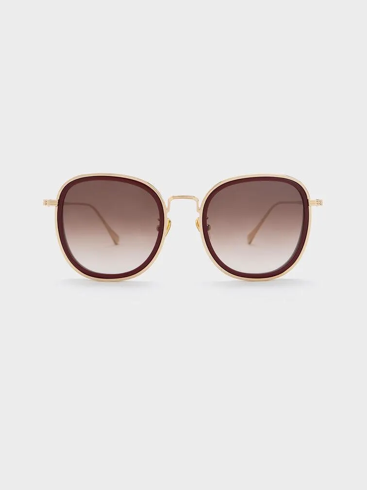 Recycled Acetate Metallic-Rim Sunglasses - Burgundy