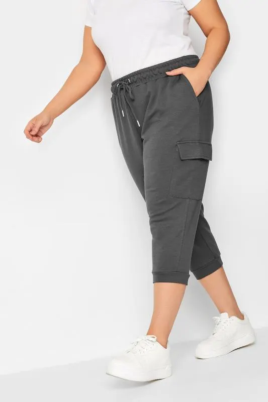 YOURS Curve Slate Grey Cargo Crop Joggers