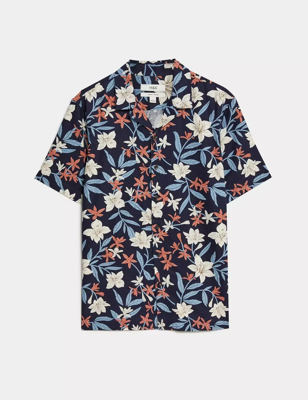 Easy Iron Linen Blend Hawaiian Printed Shirt