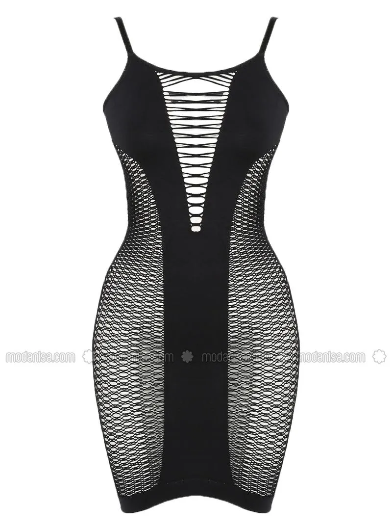 Black - Crew neck - Nightdress