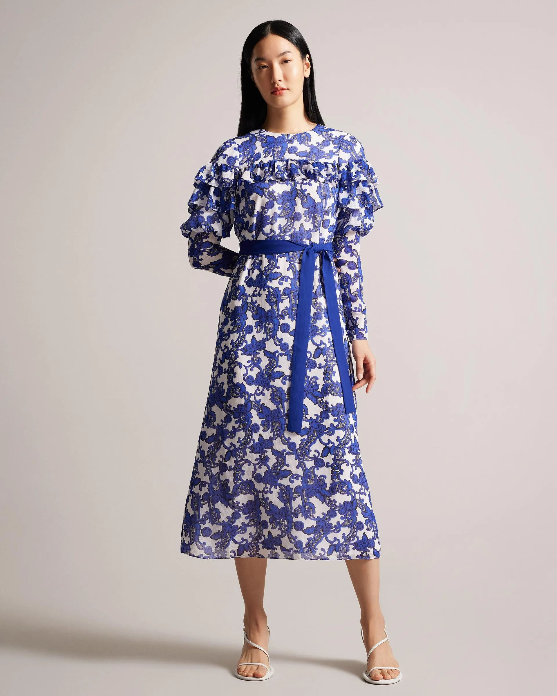 Marquis Jacquard Floral Midi Dress White