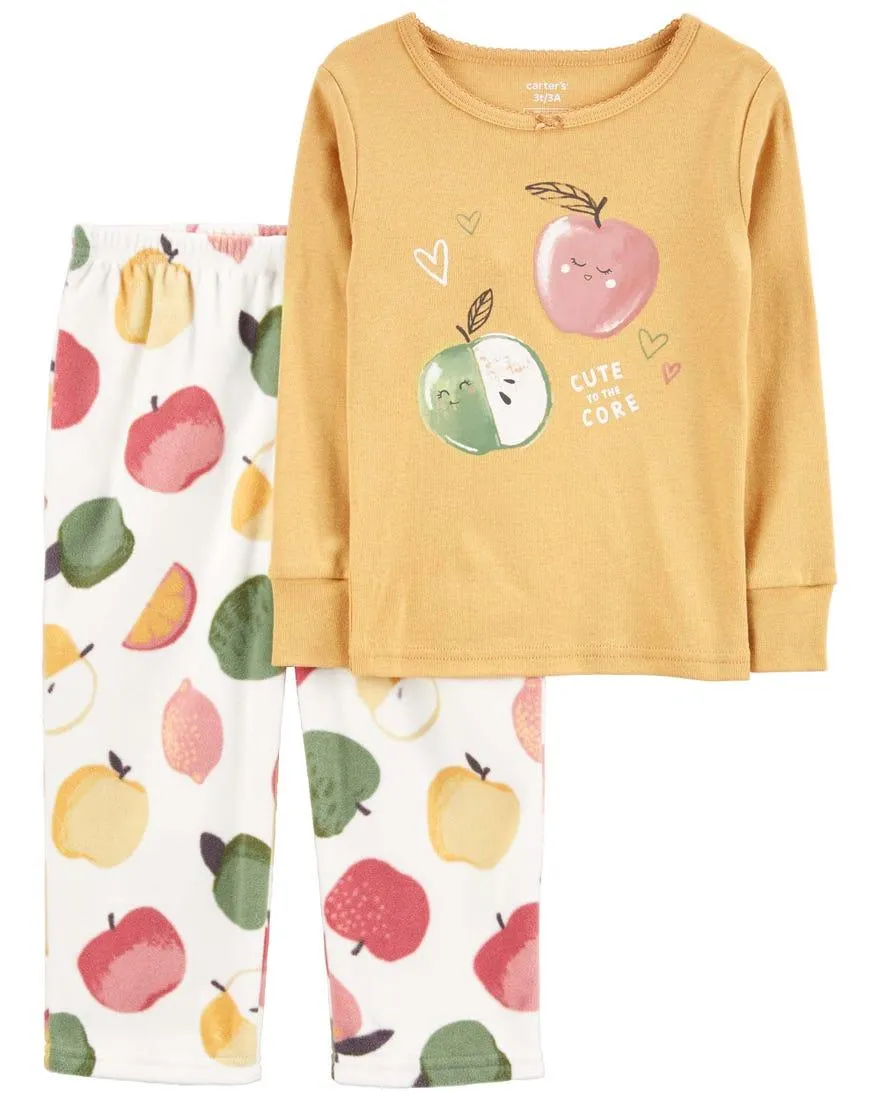 2-Piece Apple Cotton & Fleece PJs