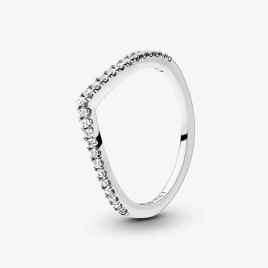 Wishbone silver ring with clear cubic zirconia