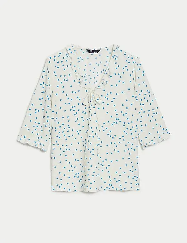Polka Dot V-Neck Popover Blouse