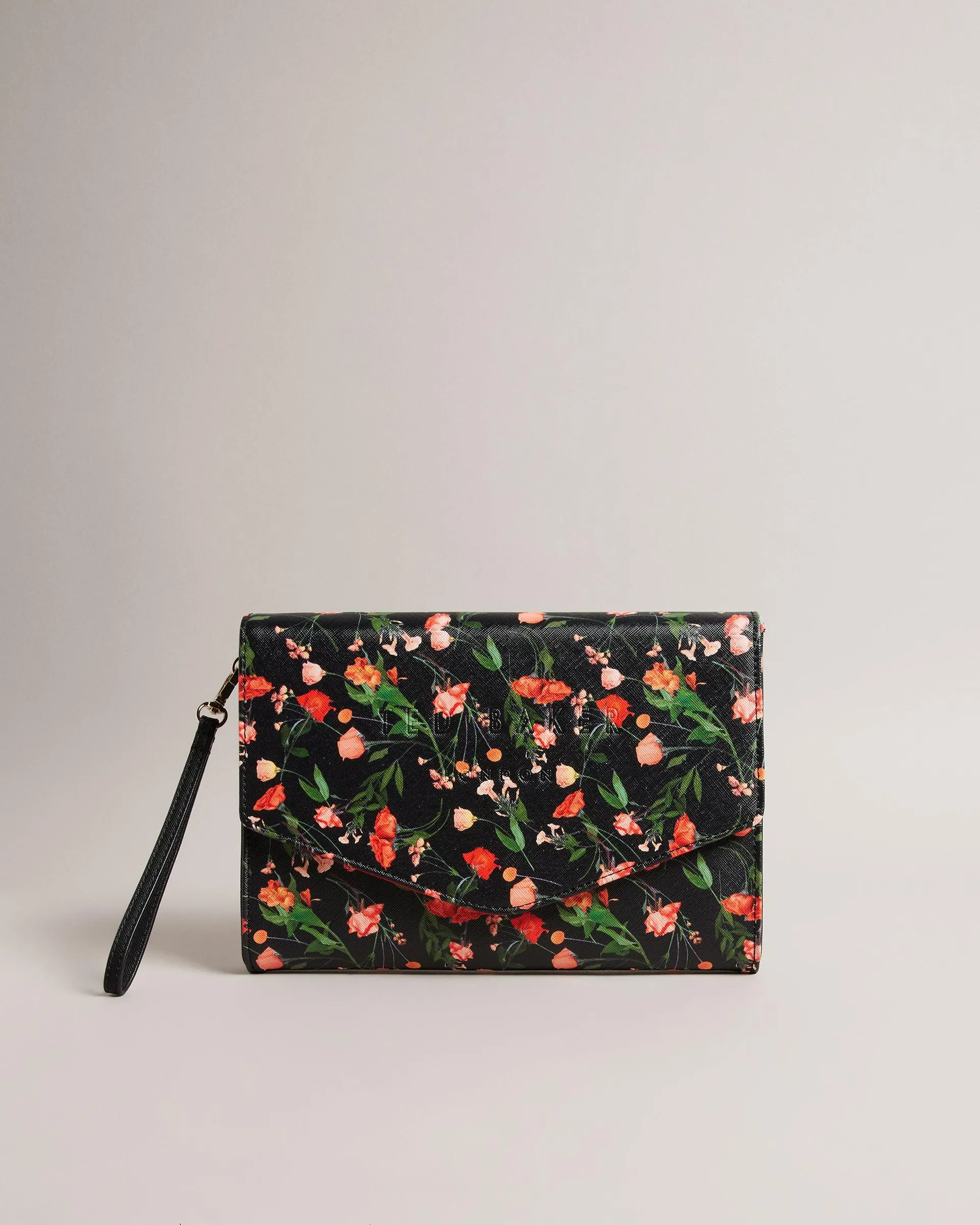 Paiticn Floral Print Envelope Clutch Black