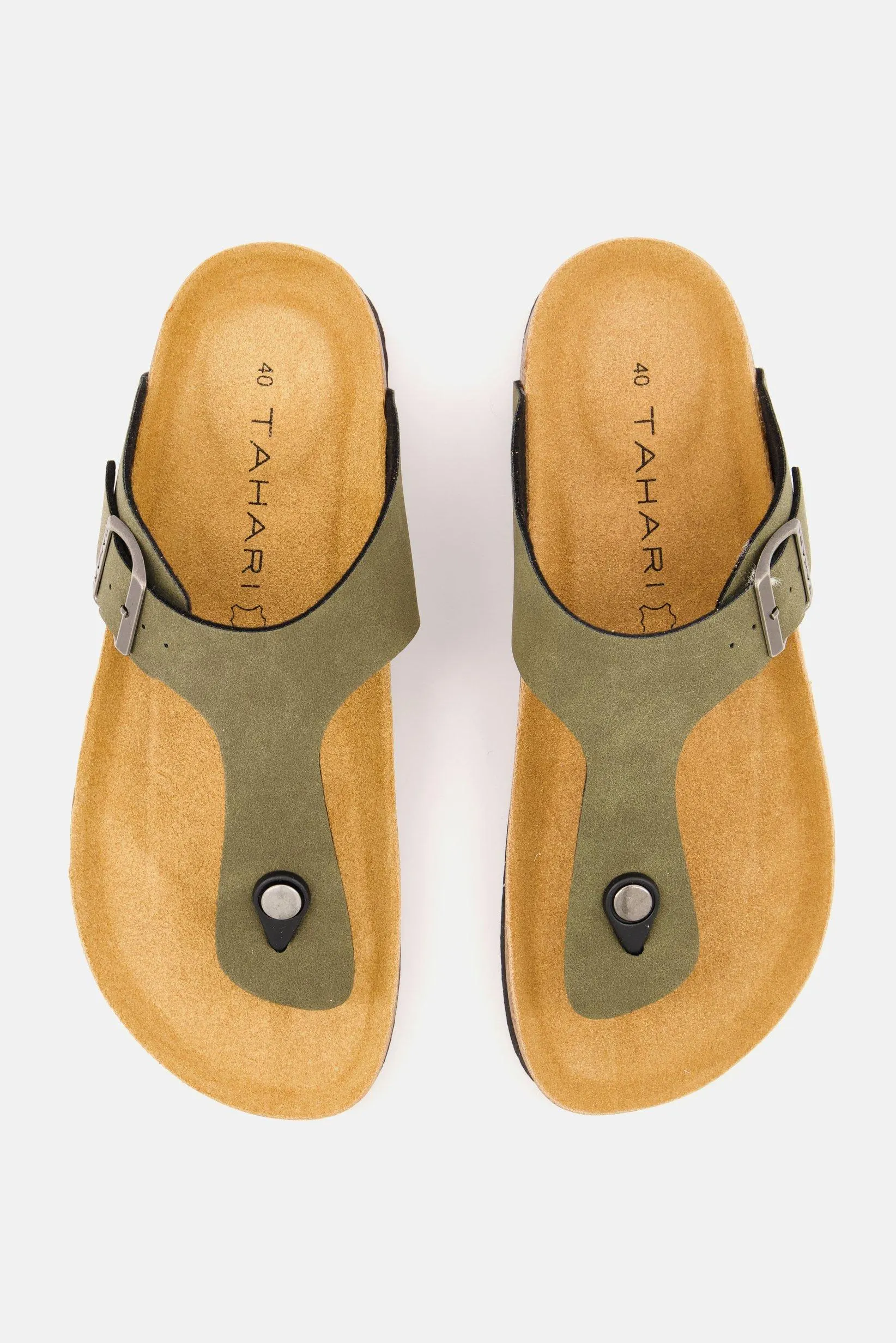 Men Slip On Synthetic Leather Cork Sandals, Green Khaki