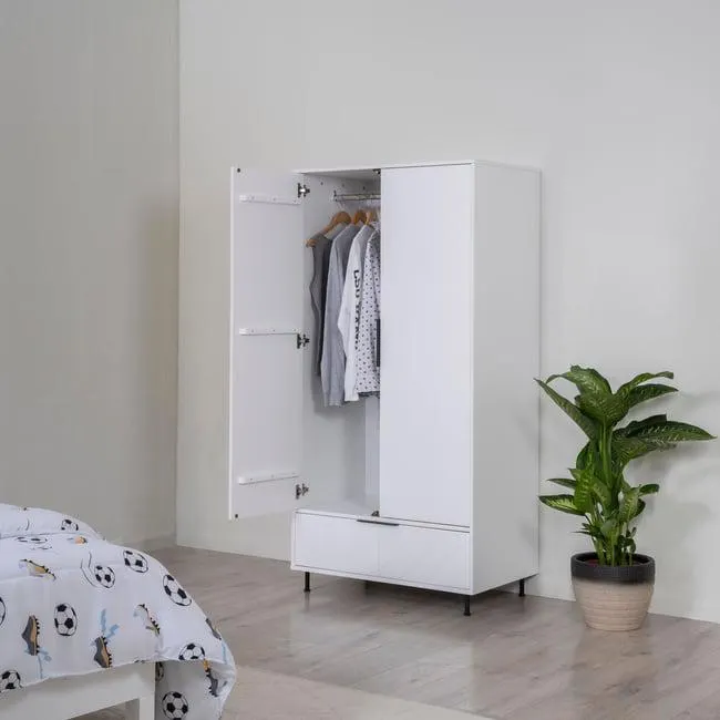 urbanedge kids 2 door wardrobe pine wood & mdf - white