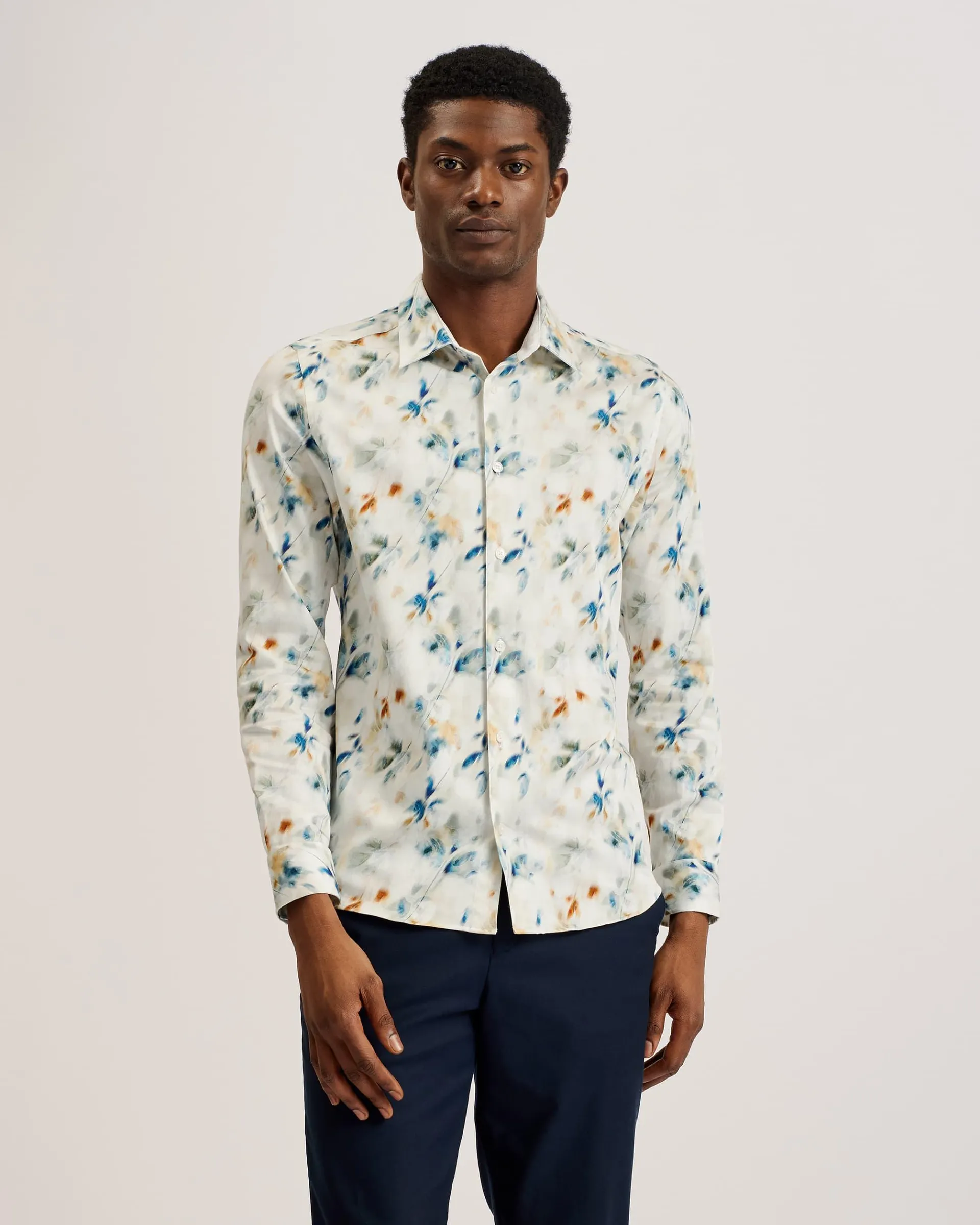 Loire Blurred Floral Print Cotton Shirt Stone