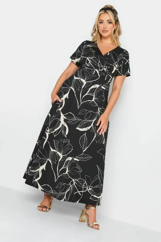 YOURS Curve Black Floral V-Neck Midaxi Dress