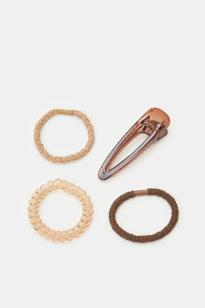 Women Brown Hair Accessory Set (Pack of 4)