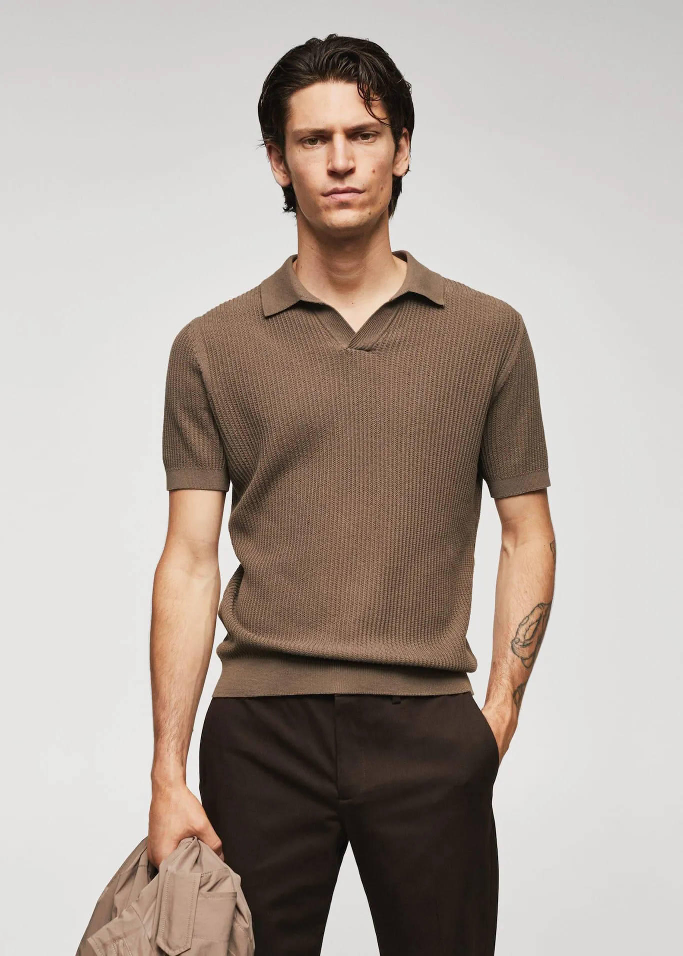 Ribbed cotton polo shirt