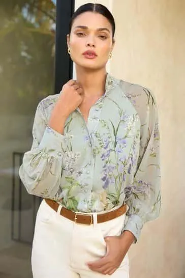 Lipsy Long Sleeve Grandad Collar Blouse