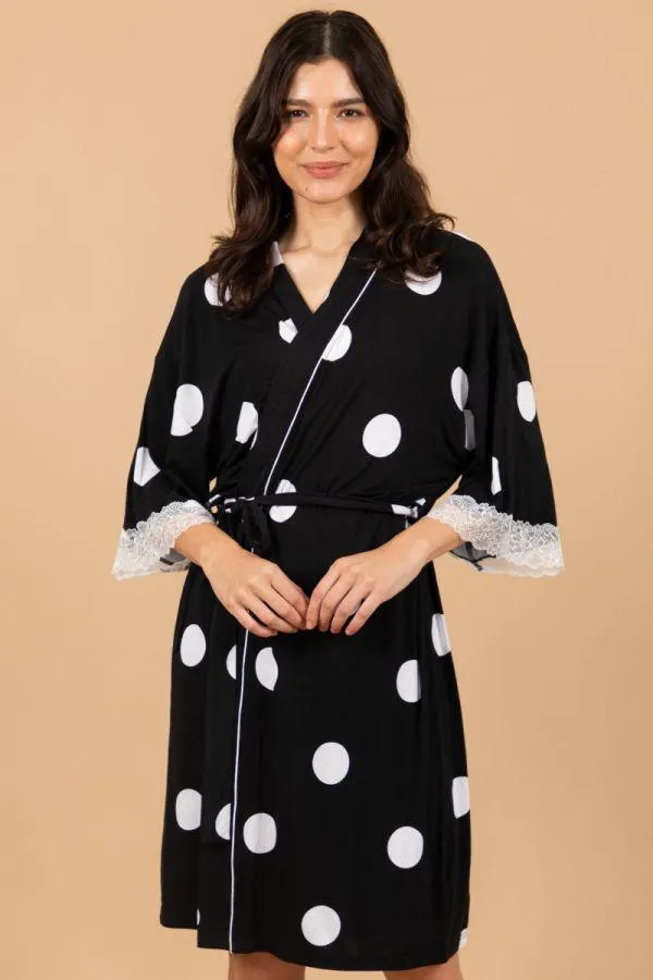 Ladies Black White Polka Robe