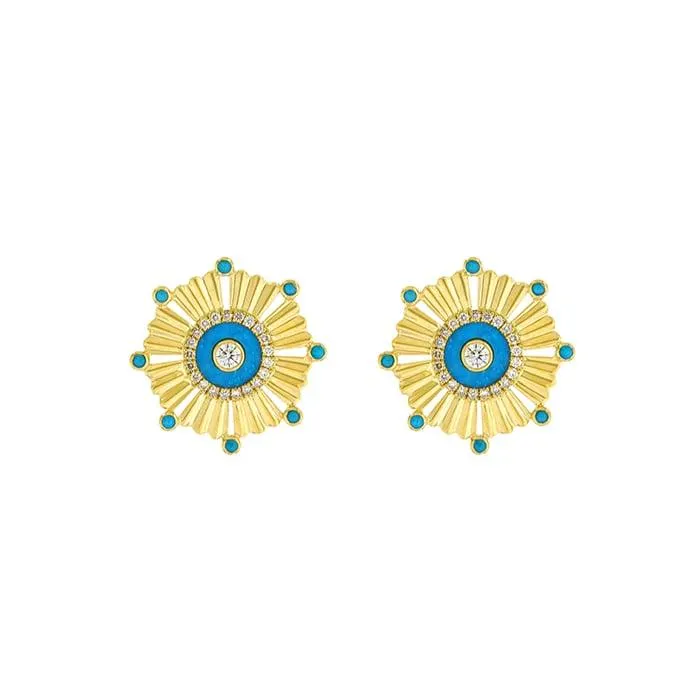Farfasha Sunkiss Beads 18k Gold Turquoise and Diamond Earrings