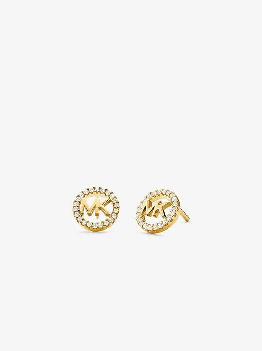 Precious Metal-Plated Sterling Silver Pavé Logo Studs