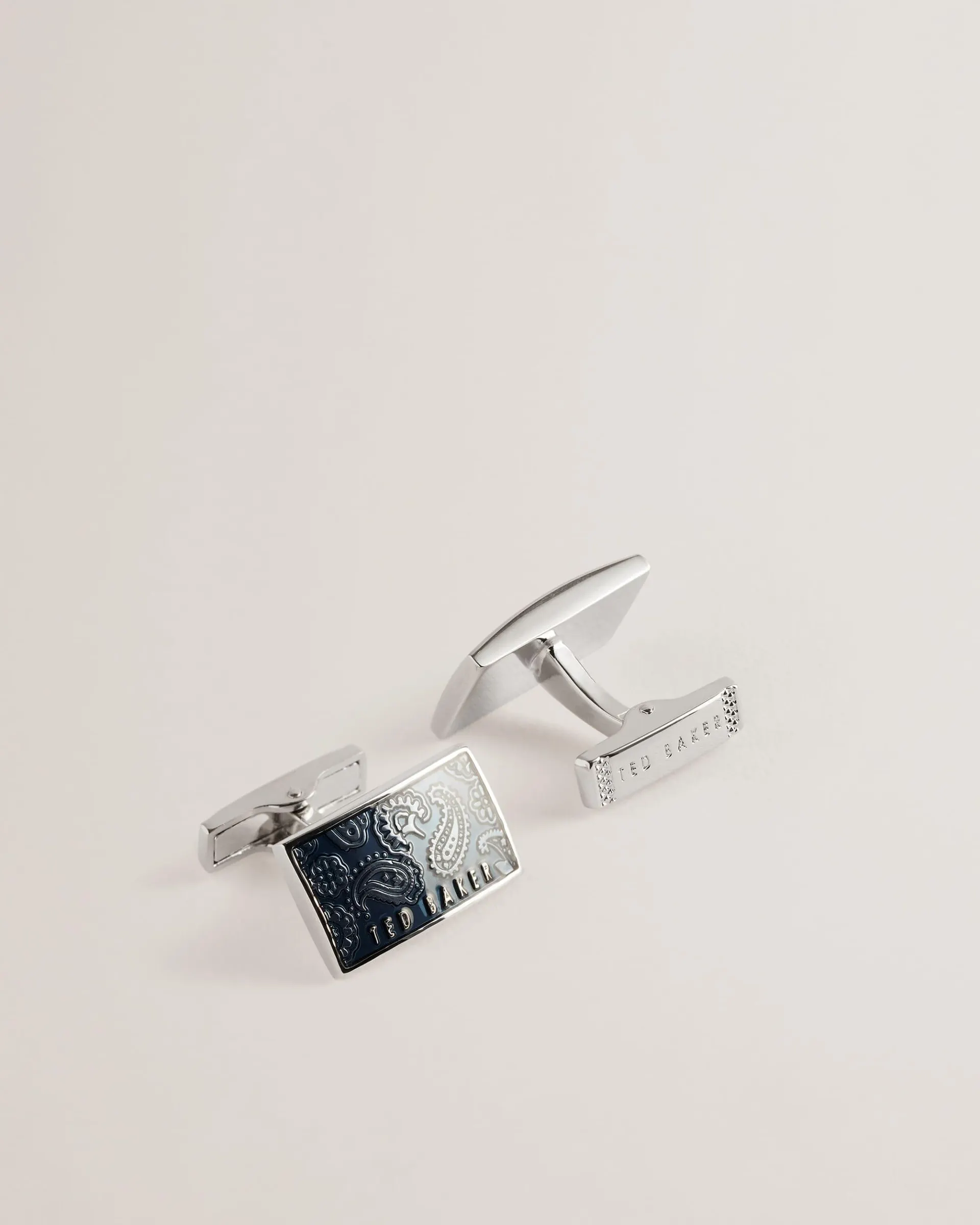 Paysli Paisley Print Rectangle Cufflinks Silver-Col