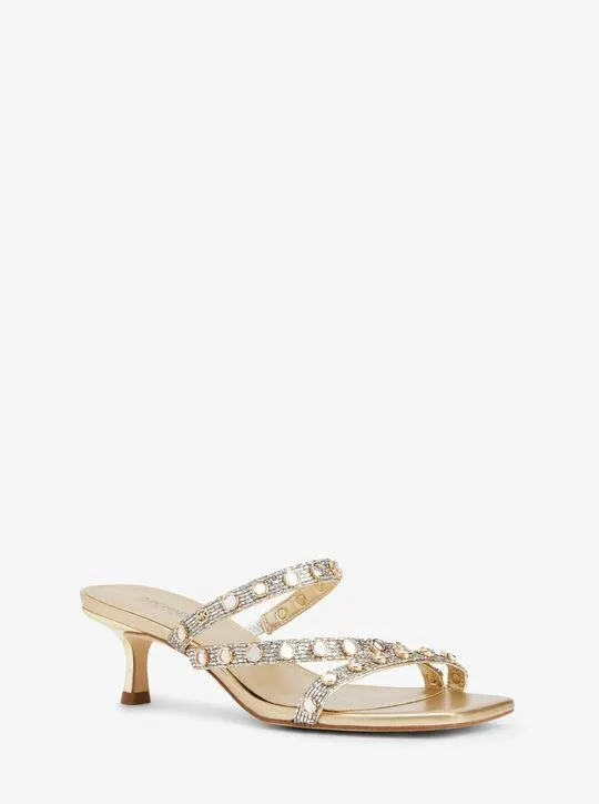 Celia Embellished Glitter Chain Mesh Kitten Sandal