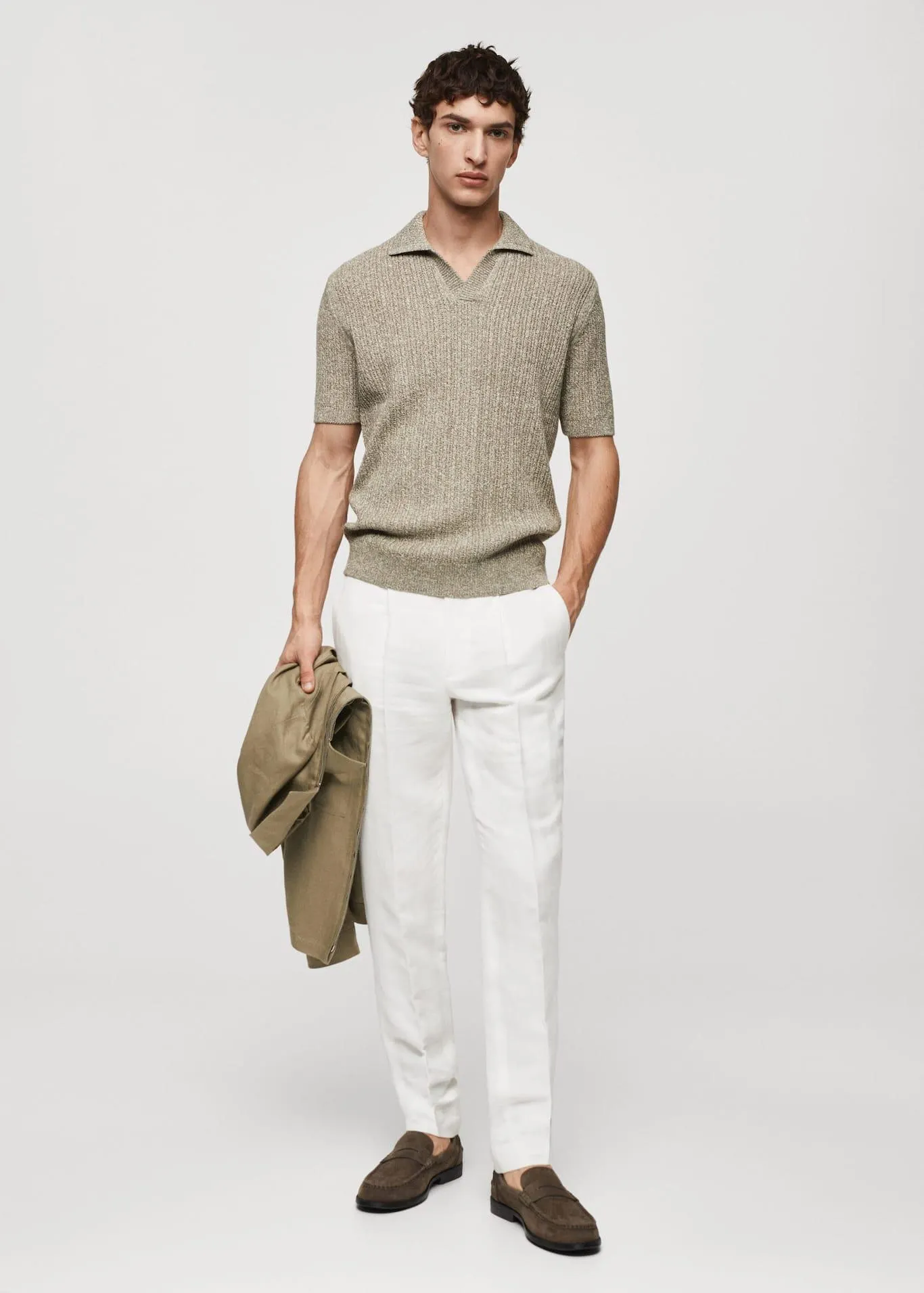 Marbled cotton knit polo shirt