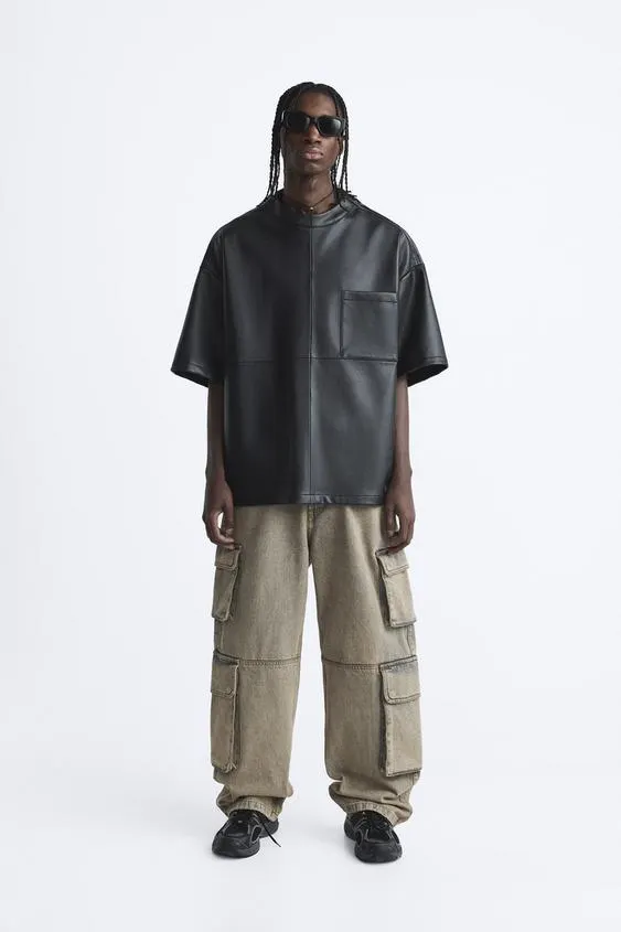 LEATHER EFFECT T-SHIRT