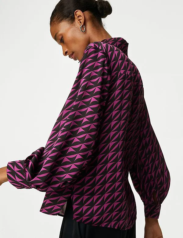 Satin Printed Blouson Sleeve Shirt