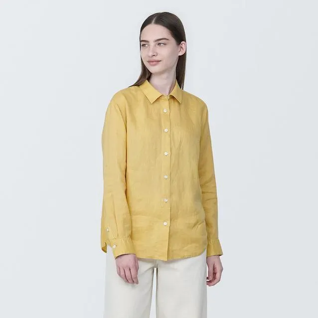 Washed Linen Regular Collar Long Sleeve Shirt