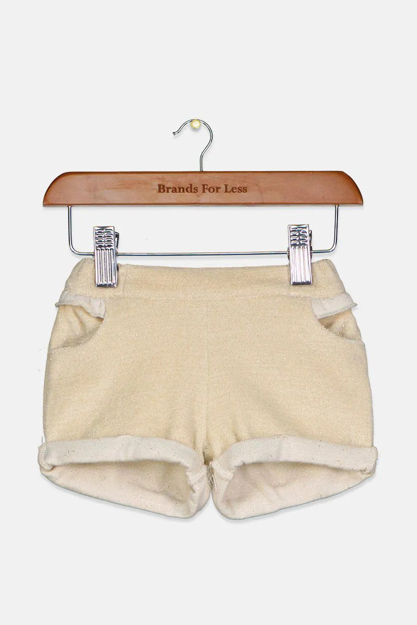 Toddler Girls Pull On Metallic Shorts, Beige