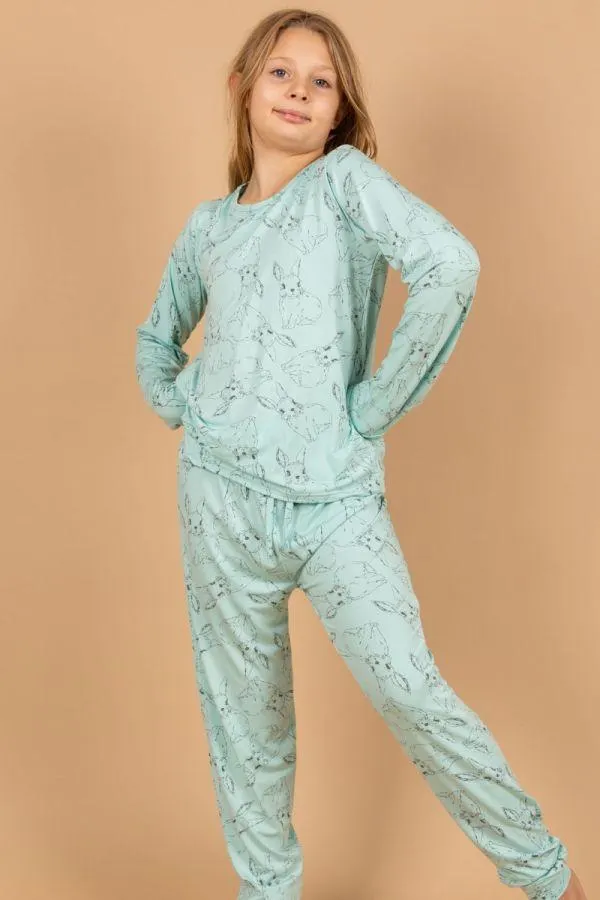 Girls Mint Sketchy Bunny PJ
