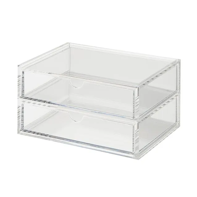 Stackable Acrylic Storage Case with 2 Layered Drawer, Clear