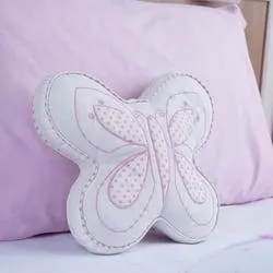 butterfly applique shaped filled cushion 25x35cm-white