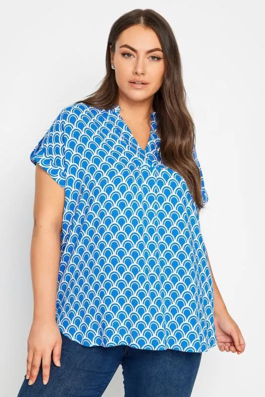 YOURS Curve Blue Geometric Print Blouse