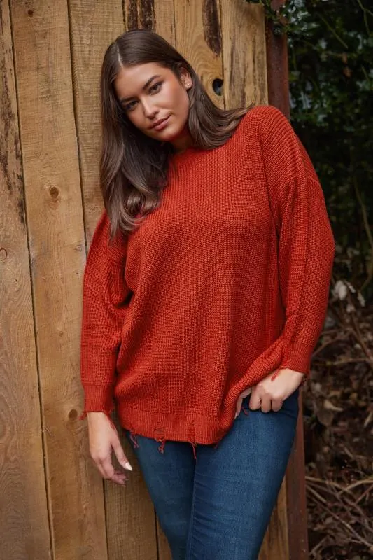 YOURS Curve Orange Distressed Knitted Jumper