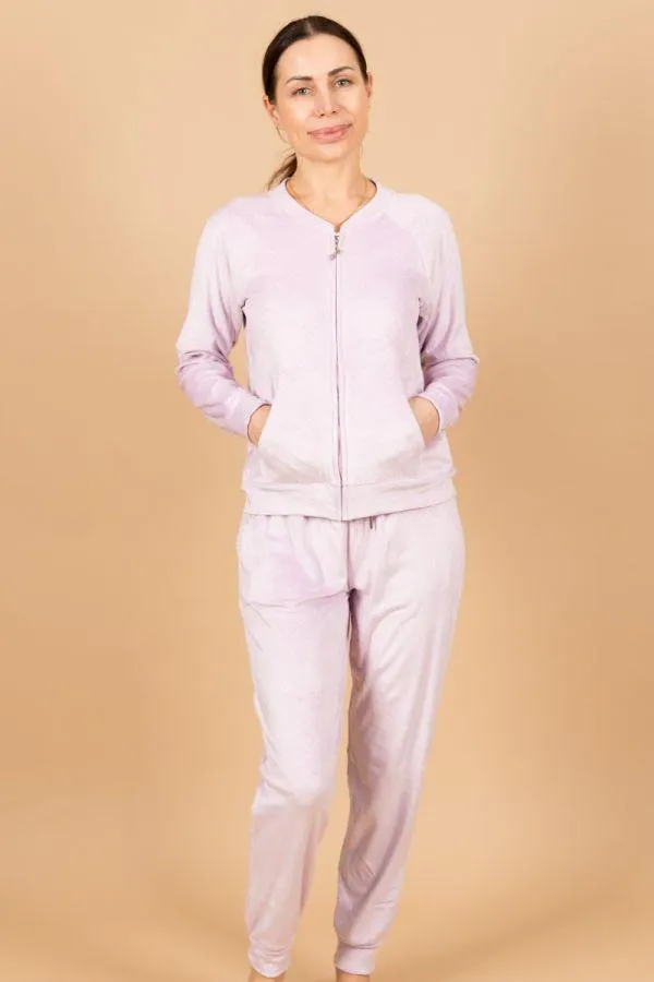 Ladies Lilac Zip Up Velour Lounge Set