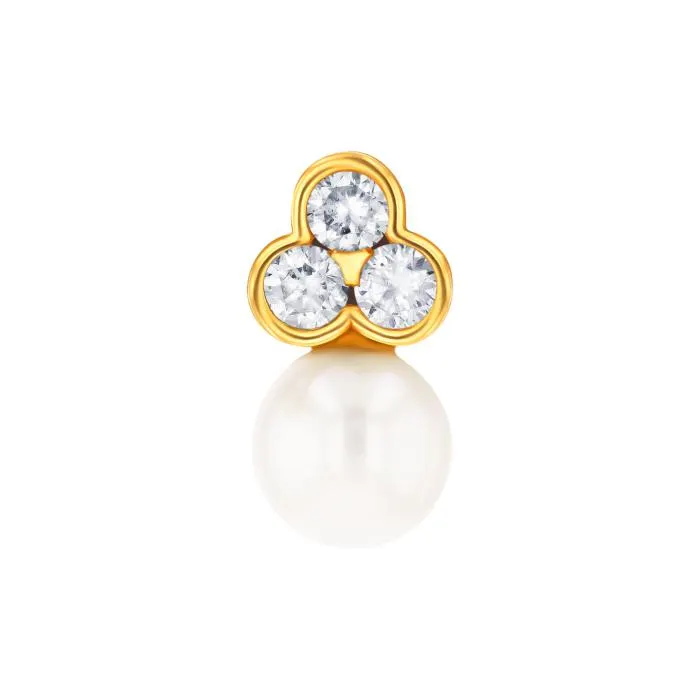 Giulia Lab Grown Diamond & Pearl drop Stud Earrings in 18K Yellow Gold