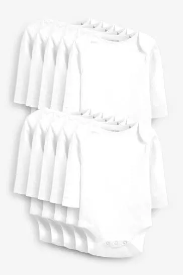 White White 10 Pack Essential Baby Long Sleeve Bodysuits