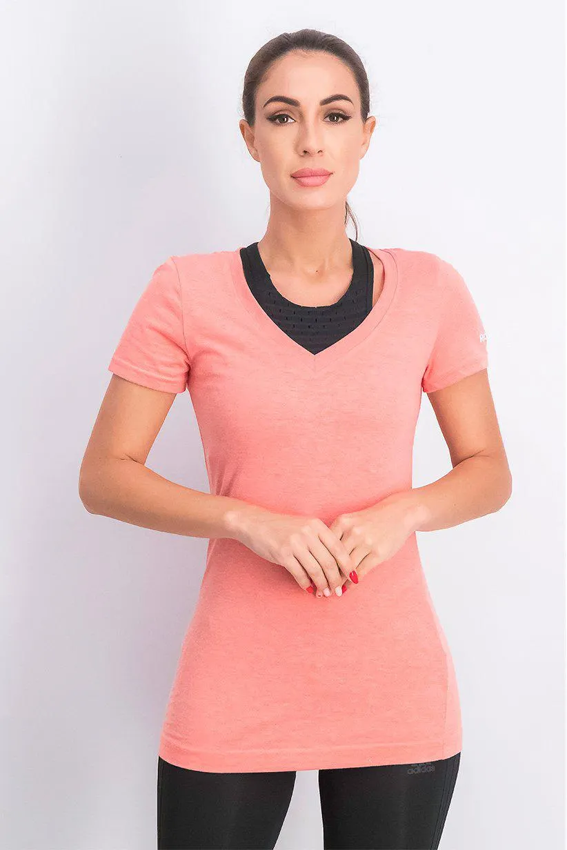 Women Sportswear Fit V-neck Short Sleeve Shirt, Coral