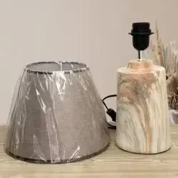 Simple Textured Romantic Warm Faux Marble Pattern Bedside LED Table Lamp- Brown